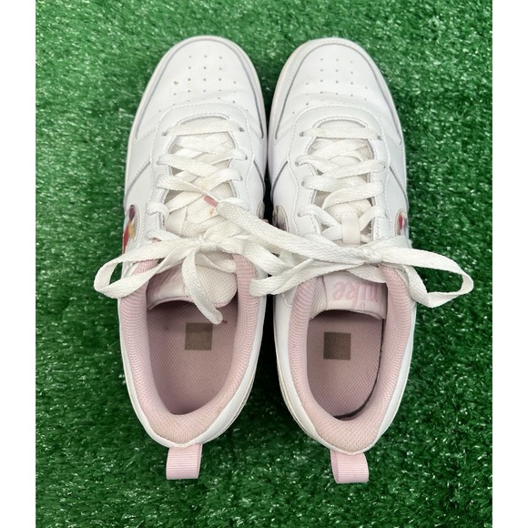 Nike Court Borough Low 2 SE Floral Swoosh Sneakers Shoes 7Y White Pink - Picture 6 of 8